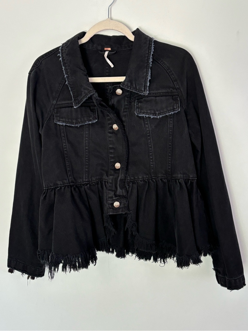 Free People Willow Black Denim Peplum Jacket Size XS-Small Grunge Whimsigoth A93 - Picture 2 of 16
